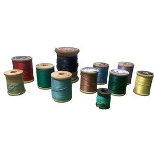 Vintage Wooden Spools Thread Collection Multi-Color Assorted Sewing Craft Suppli